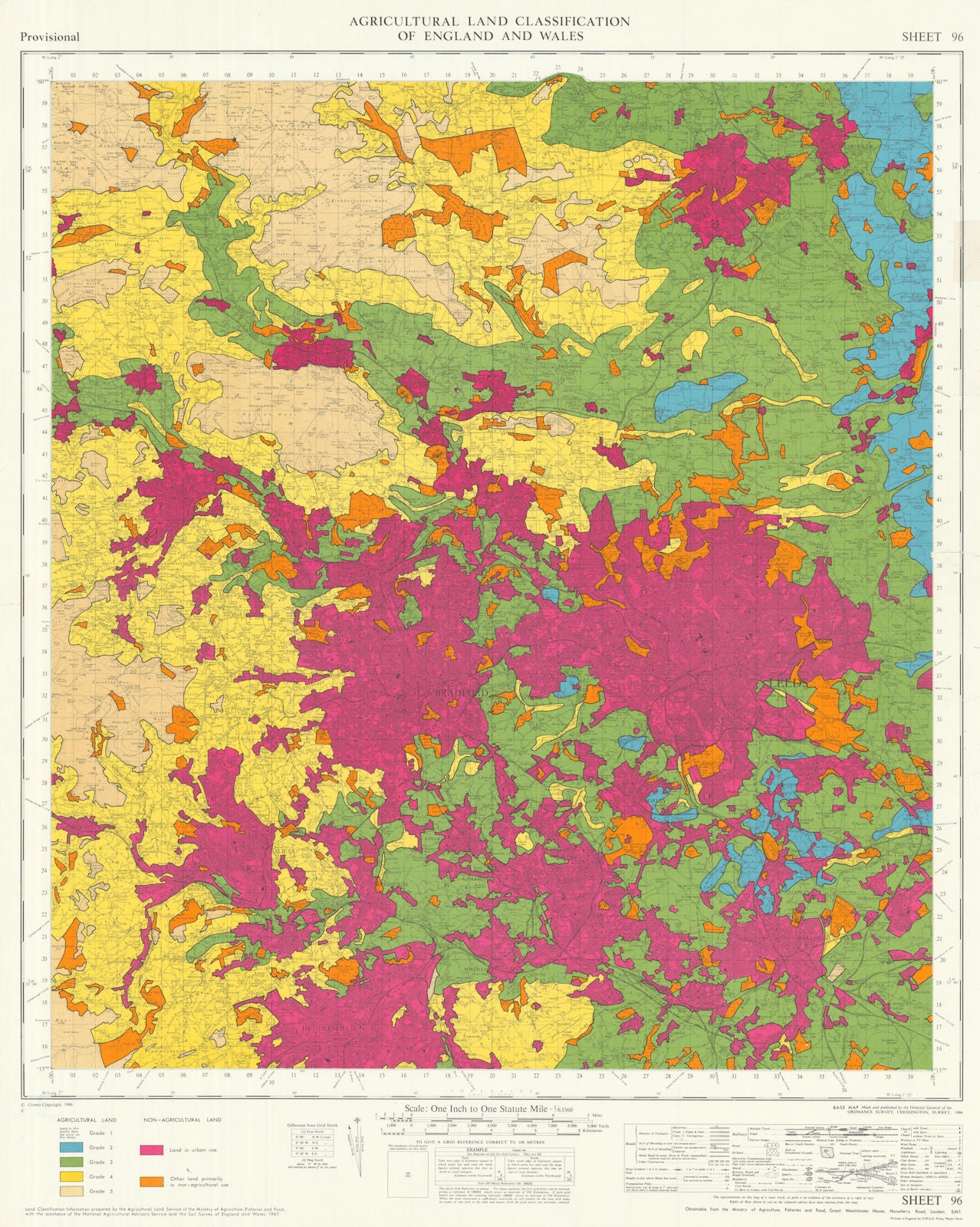 Agricultural Land Classification 96 Leeds Bradford. Vale of York. Dales 1967 map